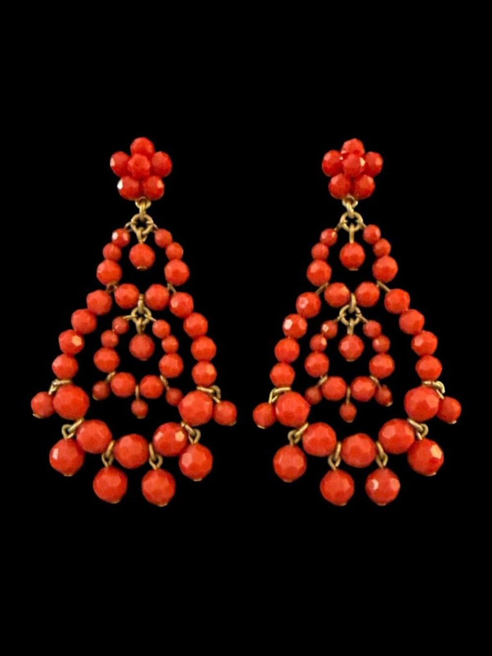 J Crew Beaded Coral Chandelier Earrings Statement Jewelry Boho Festival Statemen